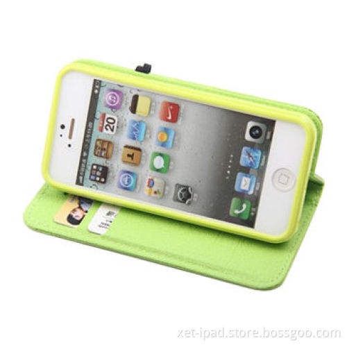 Leather case for Apple iPhone 4/4S, wallet cute design, smart-stand, various colors available